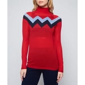 The Chevron Mock Neck Sweater with Red, Light Blue, & Navy Size SMALL